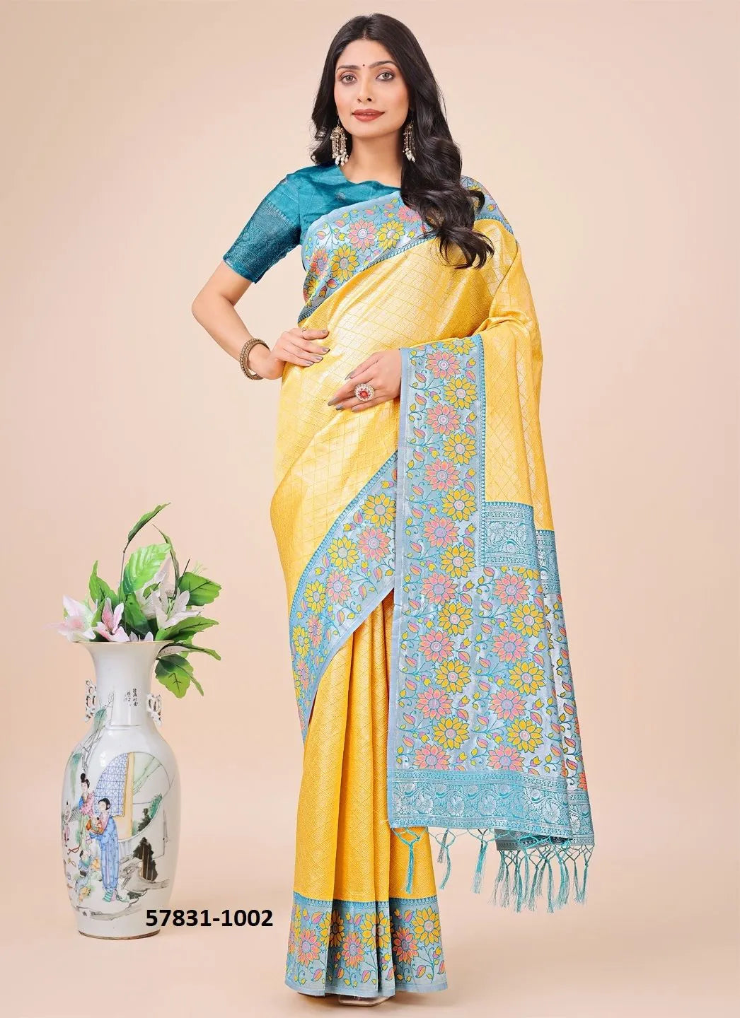 Yellow Lichi Soft Silk Woven Festive-Wear Saree