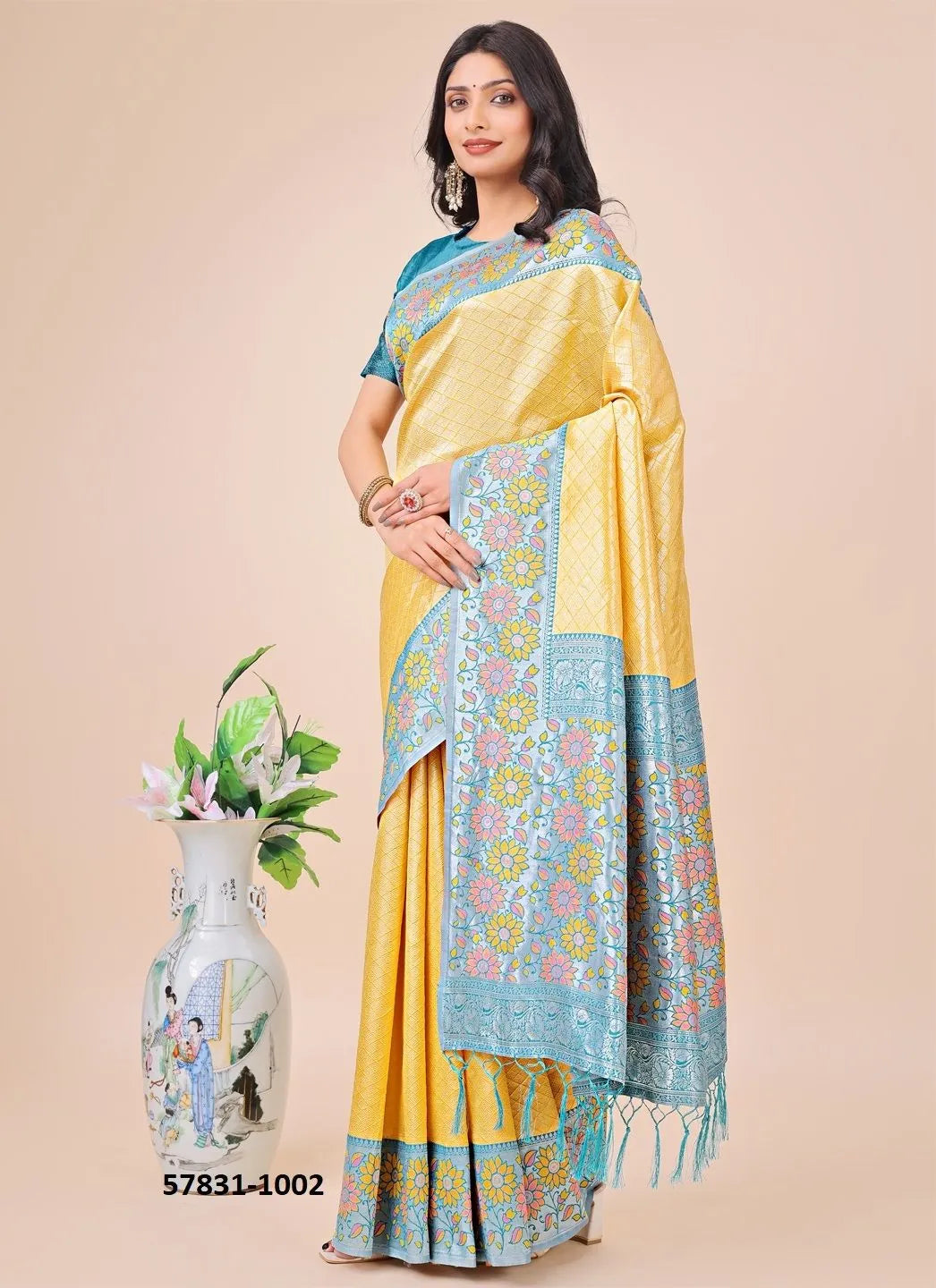 Yellow Lichi Soft Silk Woven Festive-Wear Saree