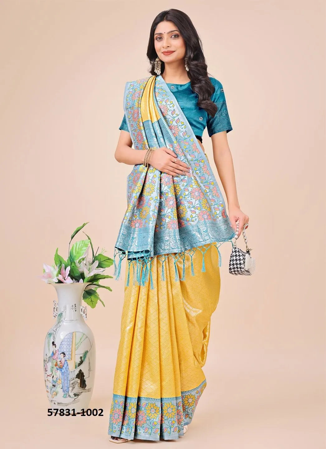 Yellow Lichi Soft Silk Woven Festive-Wear Saree