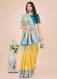 Yellow Lichi Soft Silk Woven Festive-Wear Saree