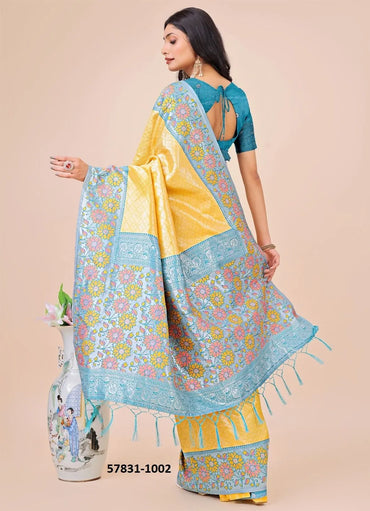 Yellow Lichi Soft Silk Woven Festive-Wear Saree