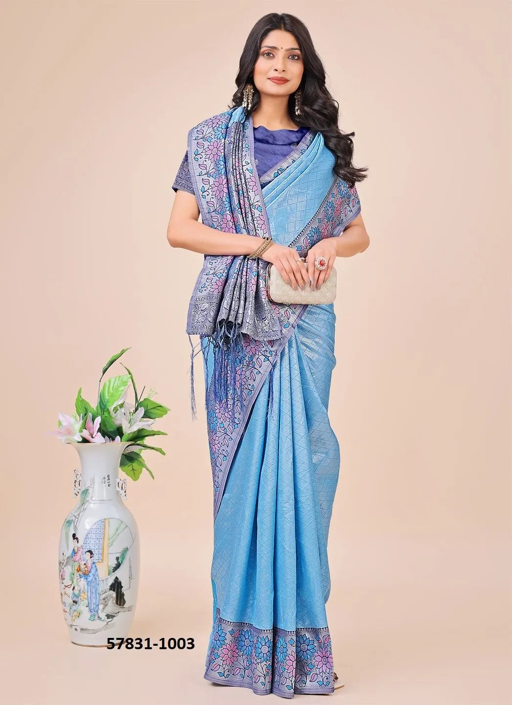 Sky Blue Lichi Soft Silk Woven Festive-Wear Saree