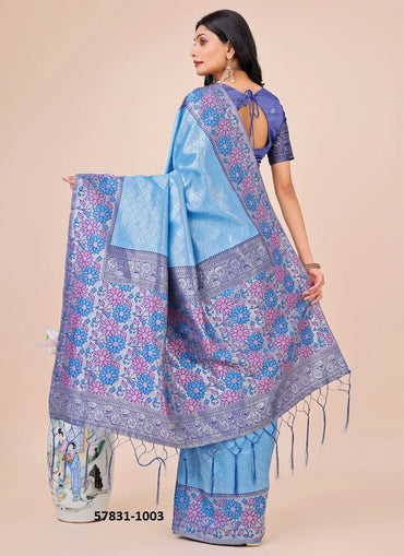 Sky Blue Lichi Soft Silk Woven Festive-Wear Saree