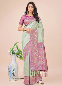 Light Green Lichi Soft Silk Woven Festive-Wear Saree