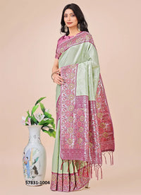Light Green Lichi Soft Silk Woven Festive-Wear Saree