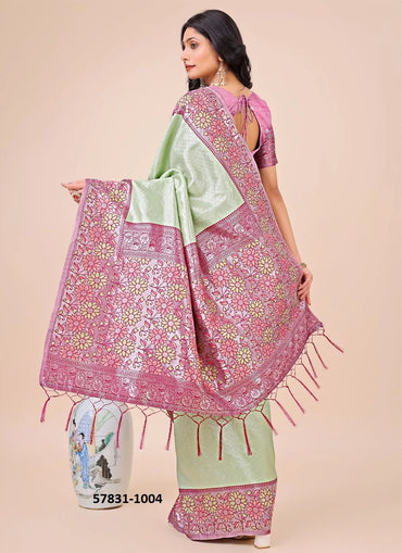 Light Green Lichi Soft Silk Woven Festive-Wear Saree