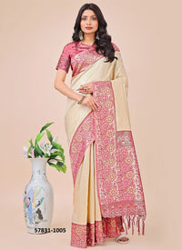 Beige Lichi Soft Silk Woven Festive-Wear Saree