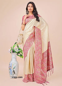 Beige Lichi Soft Silk Woven Festive-Wear Saree