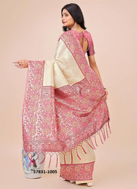 Beige Lichi Soft Silk Woven Festive-Wear Saree
