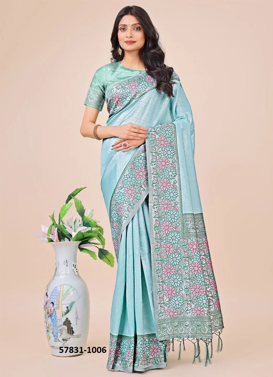 Light Blue Lichi Soft Silk Woven Festive-Wear Saree