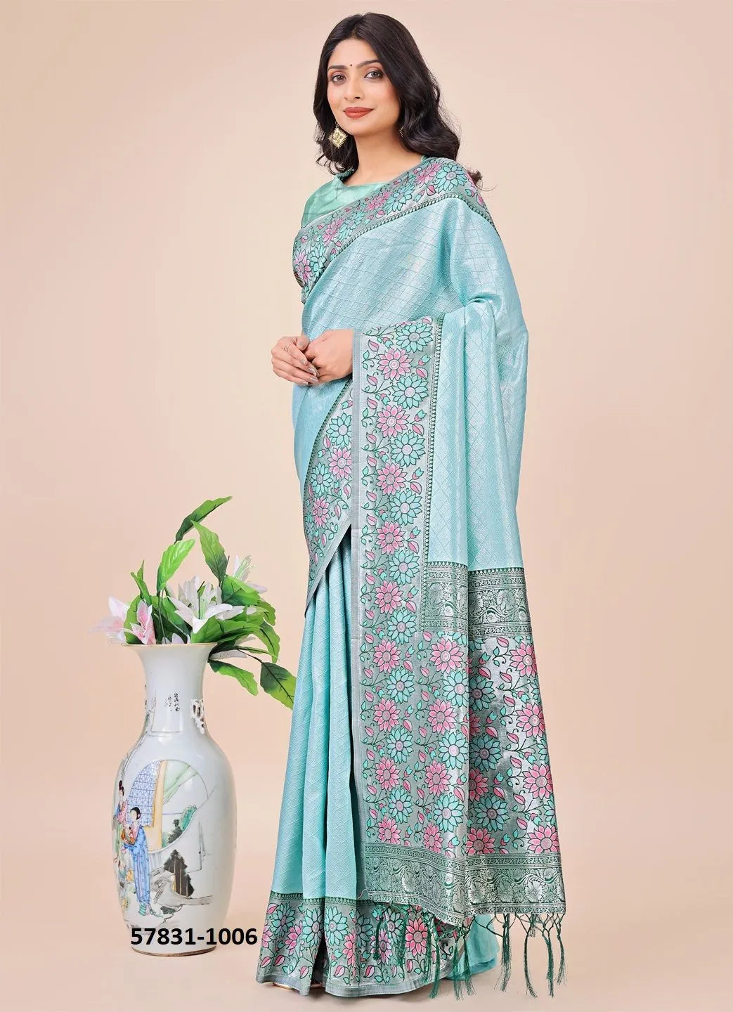 Light Blue Lichi Soft Silk Woven Festive-Wear Saree