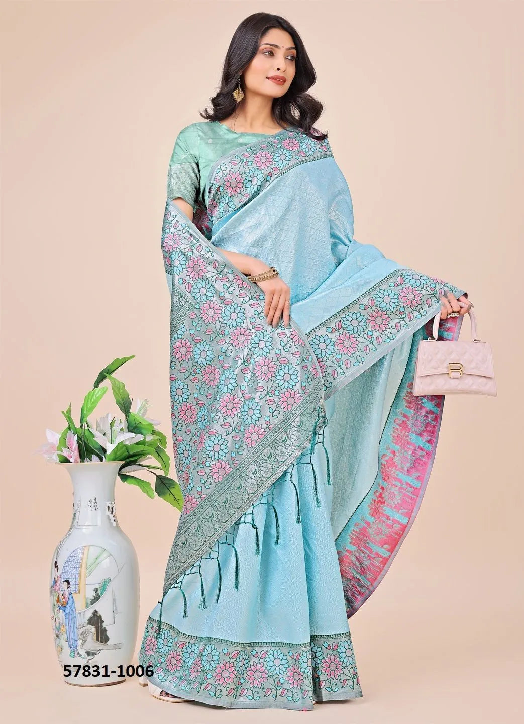 Light Blue Lichi Soft Silk Woven Festive-Wear Saree