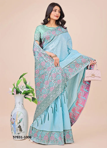 Light Blue Lichi Soft Silk Woven Festive-Wear Saree
