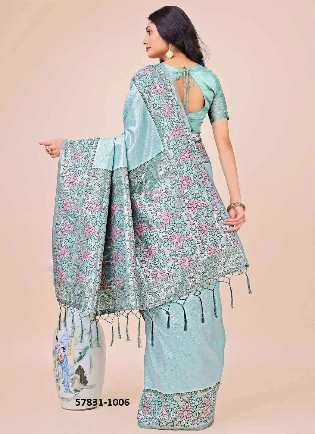 Light Blue Lichi Soft Silk Woven Festive-Wear Saree