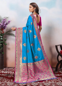 Sky Blue Silk Woven Jacquard Saree For Traditional / Religious-Occasions