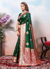 Dark Green Silk Woven Jacquard Saree For Traditional / Religious-Occasions