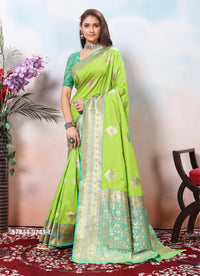 Light Lime Green Silk Woven Jacquard Saree For Traditional / Religious-Occasions