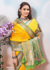 Yellow Silk Woven Jacquard Saree For Traditional / Religious-Occasions