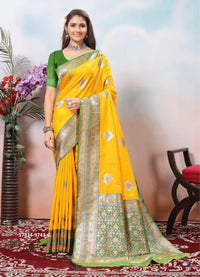 Yellow Silk Woven Jacquard Saree For Traditional / Religious-Occasions