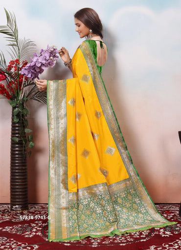 Yellow Silk Woven Jacquard Saree For Traditional / Religious-Occasions