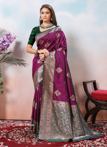 Aqua Green Silk Woven Jacquard Saree For Traditional / Religious-Occasions