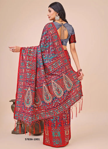 Crimson Red Cotton Woven Handloom Saree For Traditional / Religious-Occasions