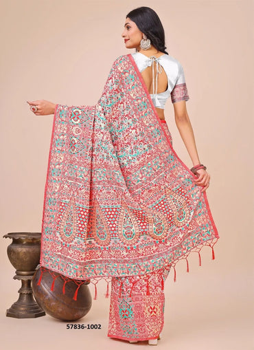 Pink Cotton Woven Handloom Saree For Traditional / Religious-Occasions