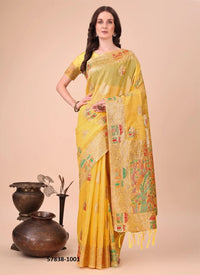 Yellow Linen-Cotton Woven Festive-Wear Saree