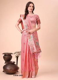 Pink Linen-Cotton Woven Festive-Wear Saree