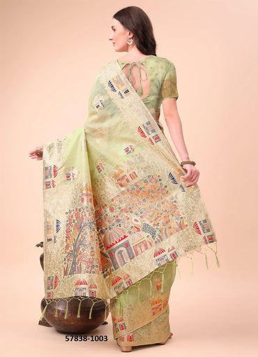 Light Green Linen-Cotton Woven Festive-Wear Saree