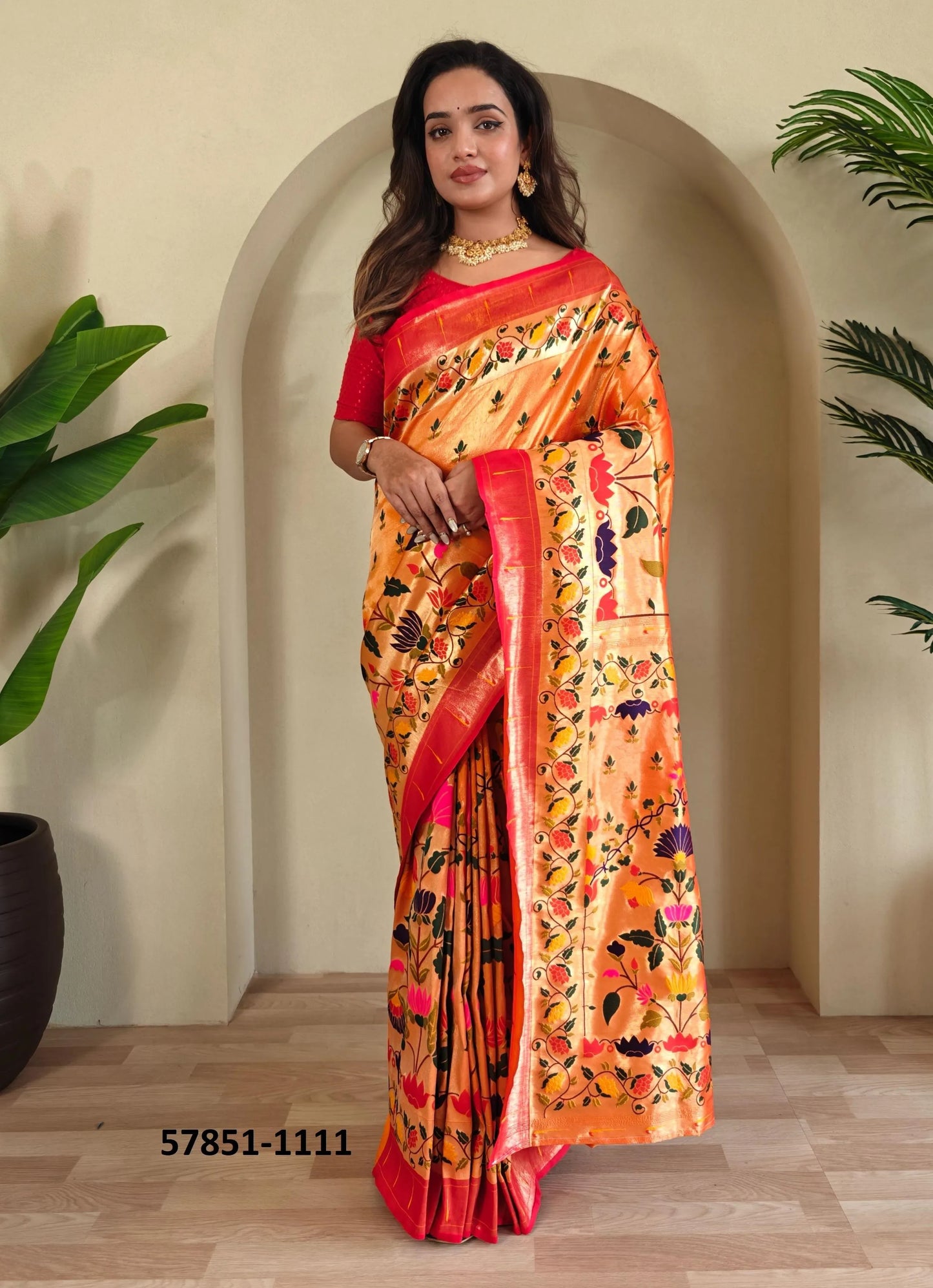 Orange Woven Paithani Silk Saree For Traditional / Religious-Occasions