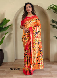Orange Woven Paithani Silk Saree For Traditional / Religious-Occasions