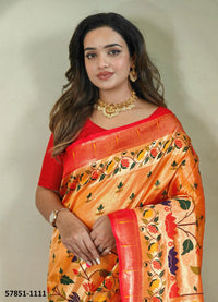 Orange Woven Paithani Silk Saree For Traditional / Religious-Occasions