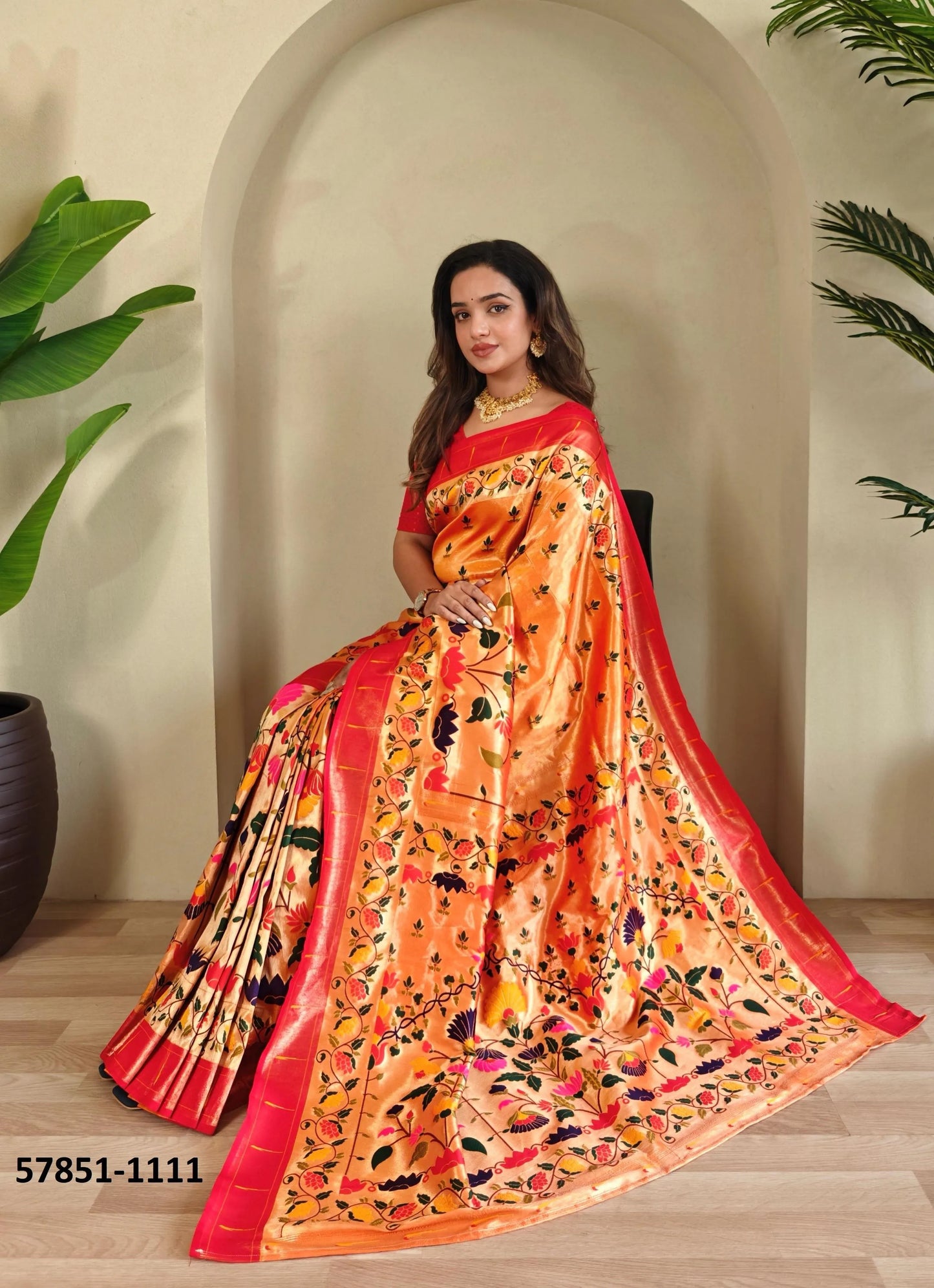 Orange Woven Paithani Silk Saree For Traditional / Religious-Occasions