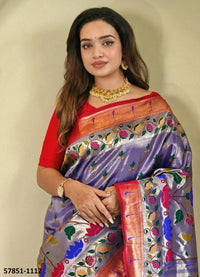 Violet Woven Paithani Silk Saree For Traditional / Religious-Occasions