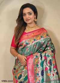 Sea Green Woven Paithani Silk Saree For Traditional / Religious-Occasions