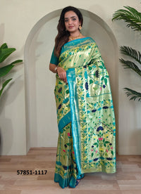 Light Green Woven Paithani Silk Saree For Traditional / Religious-Occasions