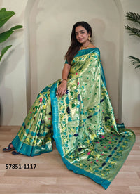 Light Green Woven Paithani Silk Saree For Traditional / Religious-Occasions
