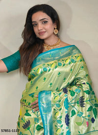 Light Green Woven Paithani Silk Saree For Traditional / Religious-Occasions