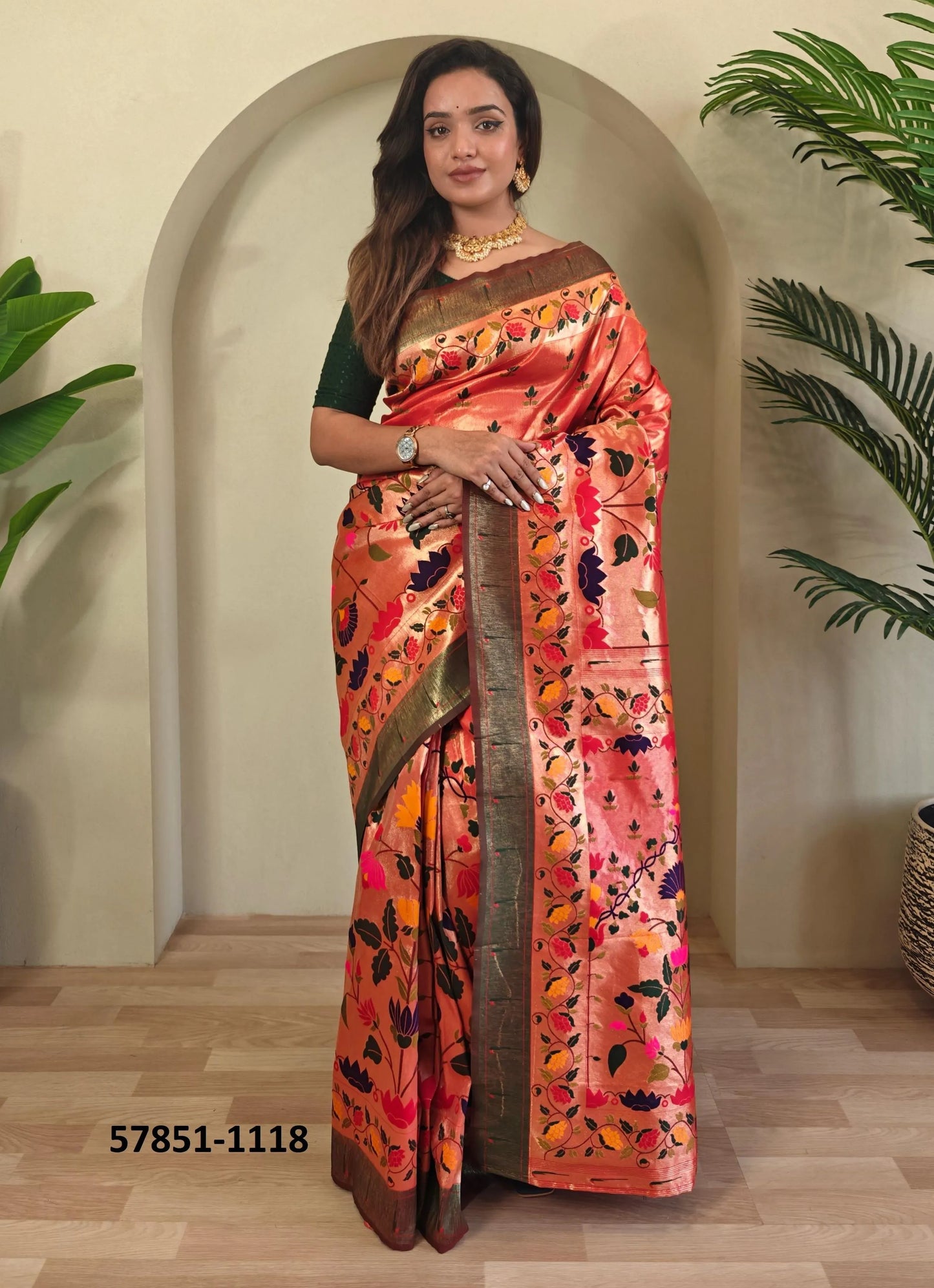 Salmon Woven Paithani Silk Saree For Traditional / Religious-Occasions
