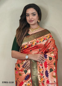 Salmon Woven Paithani Silk Saree For Traditional / Religious-Occasions