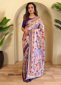 Light Lavender Woven Paithani Silk Saree For Traditional / Religious-Occasions