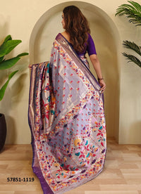 Light Lavender Woven Paithani Silk Saree For Traditional / Religious-Occasions