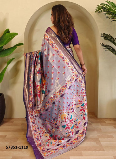 Light Lavender Woven Paithani Silk Saree For Traditional / Religious-Occasions