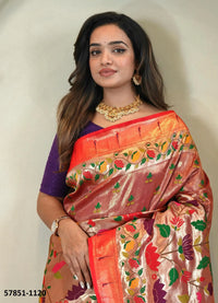 Copper Brown Woven Paithani Silk Saree For Traditional / Religious-Occasions