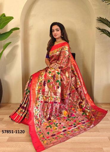 Copper Brown Woven Paithani Silk Saree For Traditional / Religious-Occasions