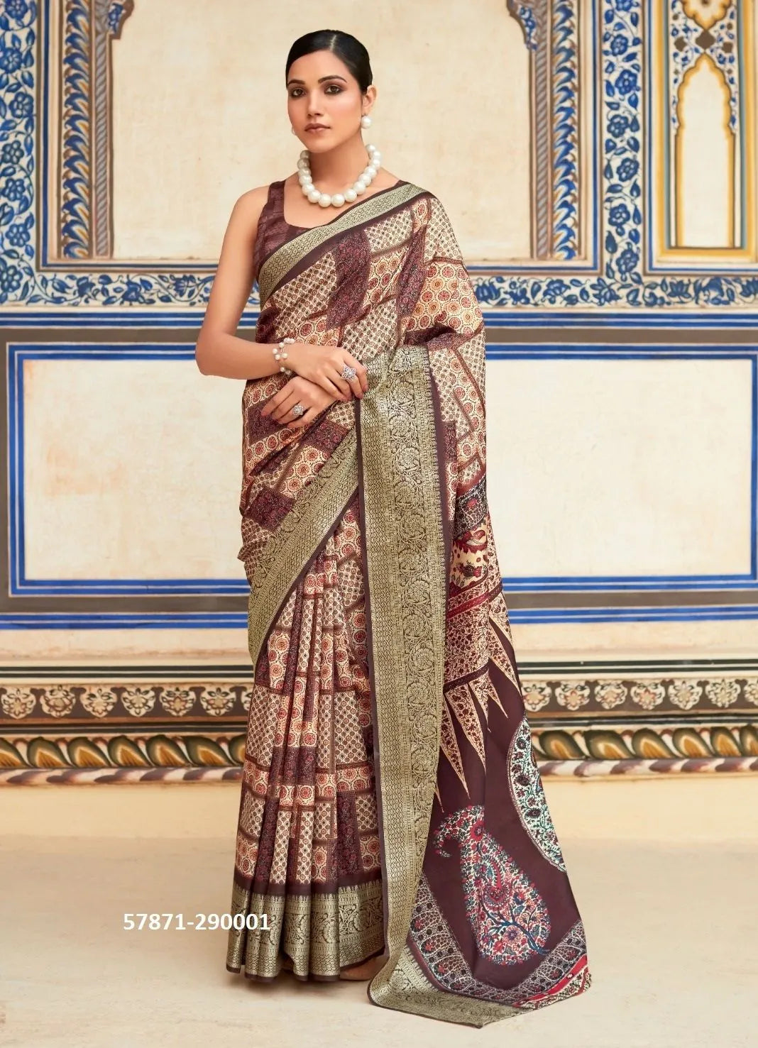 Bone White Soft Silk Printed Casual-Wear Saree