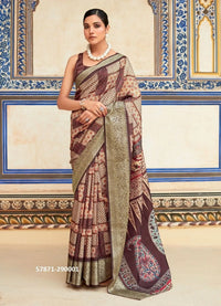 Bone White Soft Silk Printed Casual-Wear Saree