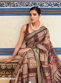 Bone White Soft Silk Printed Casual-Wear Saree