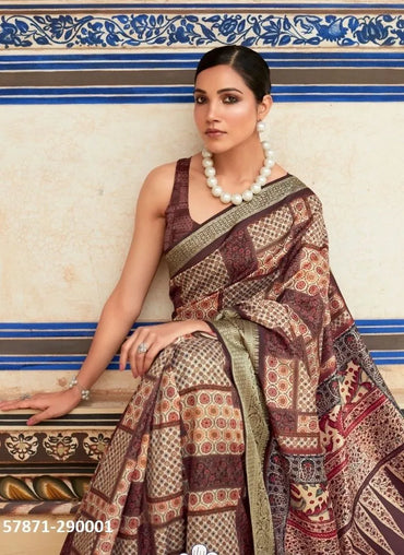 Bone White Soft Silk Printed Casual-Wear Saree